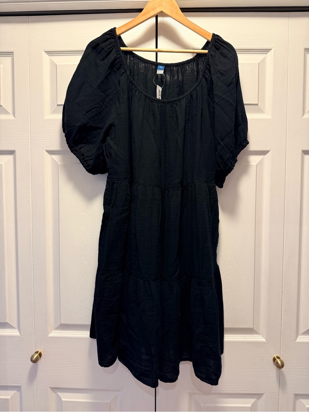 Old Navy Black Puff-Sleeve Tiered Mini Dress